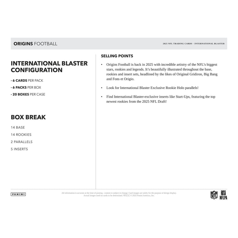 2025 Panini Origins Football International Blaster Box - Walmart.com