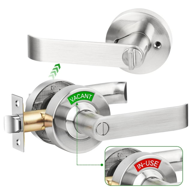 Feeloco Indicator Privacy Lock and Door Lever, Vacant Occupied Bathroom Lock with Privacy in-Use or Vacant Indicator, ANSI Grade2 Commercial Door Handle Lock for Public Restrooms