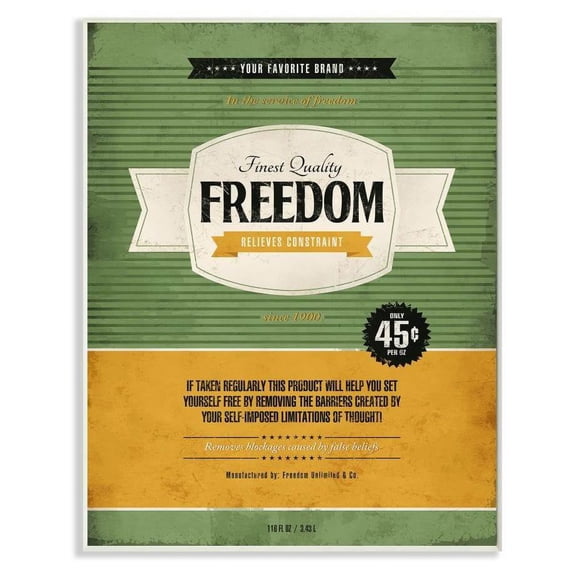 Stupell Industries Finest Quality Freedom Inspirational Vintage Comic Book Design Wall Plaque by Ester Kay