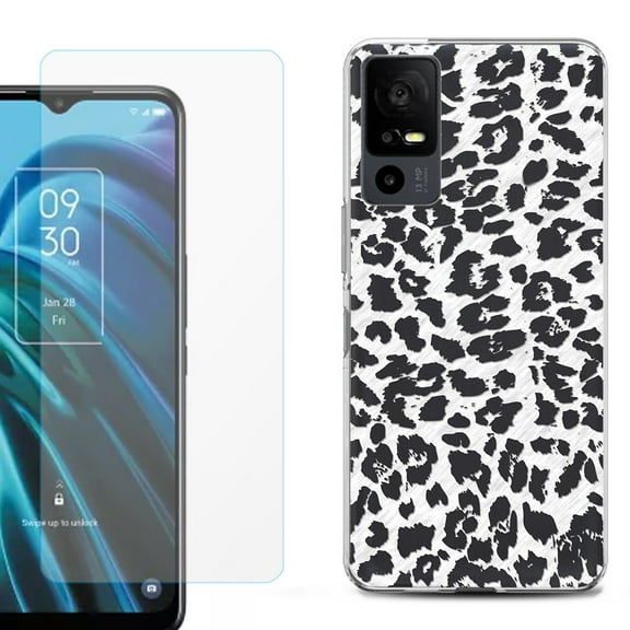 OneToughShield ® for TCL 40 XE 5G Shockproof Fashion Phone Case, with Tempered Glass Screen Protector - Cheetah B/W