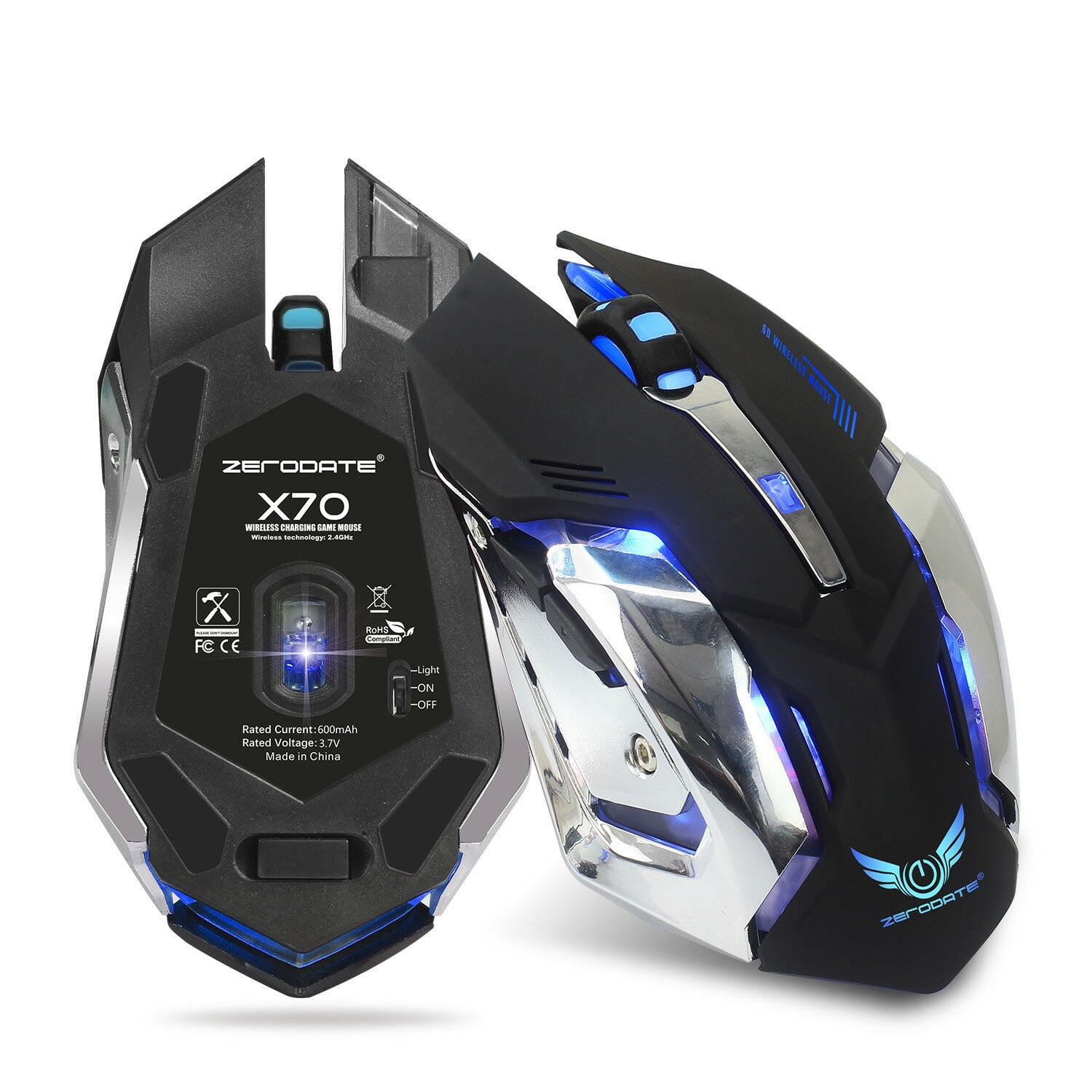 Gaming Mouse X70 7 Led Backlit 24ghz Wireless Usb Rechargeable Optical