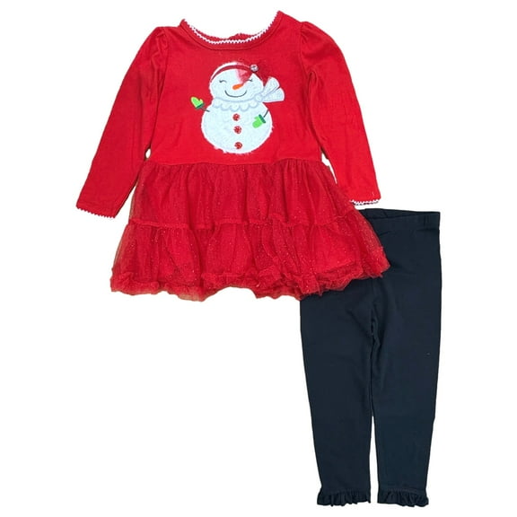 Nannette Toddler Girls Christmas Snowman Red Tutu 2pc Leggings Outfit 3T