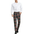thumbnail image 2 of Pantalones de traje clásicos de ajuste regular de cuadros para hombre Inspire Chic, con frente plano y cintura elástica, 36 Rojo Marino, 2 of 7