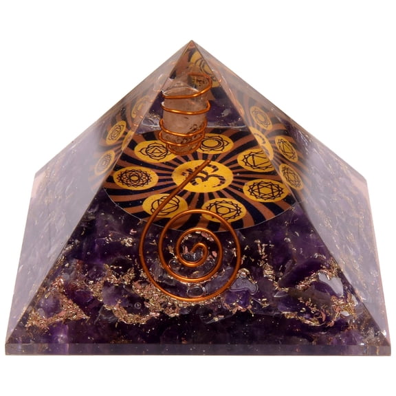 Natural Crystal Energy Generator Amethyst Orgone Pyramid EMF Protection Healing Crystal - Aum (OM) Vastu Chakra