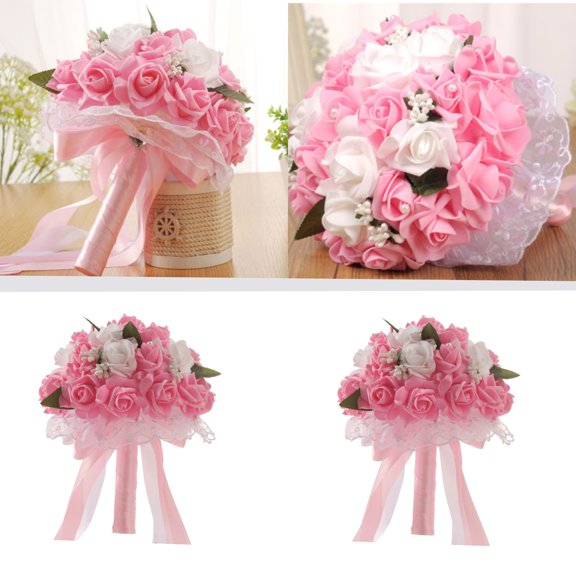 Clearance Artificial flowers under $5,Artificial And Dried Flower Colors Bridal Bouquet Ribbon Wedding Bouquet Bride Holding Flower PE Rose Bridesmaid Wedding Foam Flowers Rose