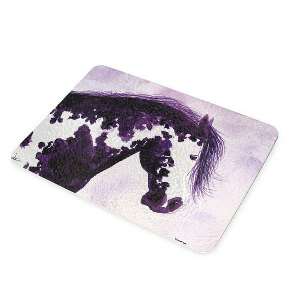 KuzmarK Glass Cheese Cutting Board 11"x7.75" - Purple Pinto Mustang Abstract Horse Art by Denise Every
