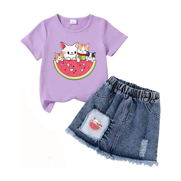 Shadoumai Girls 2 Piece Skirt Sets 6-14 Years Short Sleeve Y2K Tops and Skort with Built in Shorts Clothing Sets Summer Outfits