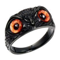 PAURO Men's Stainless Steel Vintage Gothic Owl Ring Statement Hip Hop Jewelry Black Orange Size 8