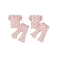thumbnail image 3 of Aojekbee Girls Summer 2PCS Pants Sets Flying Sleeve O Neck Daisy Print Tops Flared Pants Sets, 3 of 10