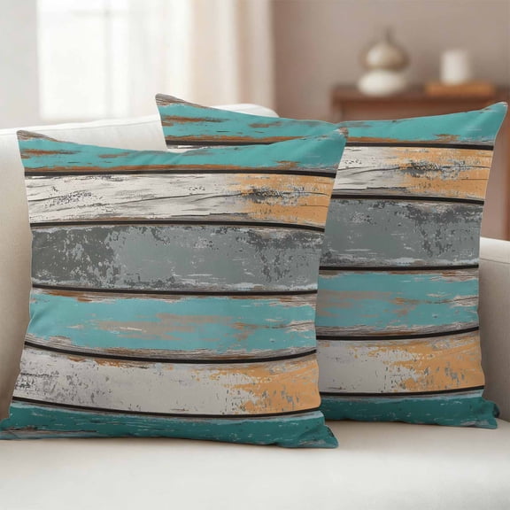 Pack of 2 Outdoor Pillow Covers 24x24 Inch Waterproof Farmhouse Teal Orange Throw Pillow Covers,Decorative Couch Pillow Shams Protectors Country Vintage Wooden Patio Garden Pillowcases Cushion Covers