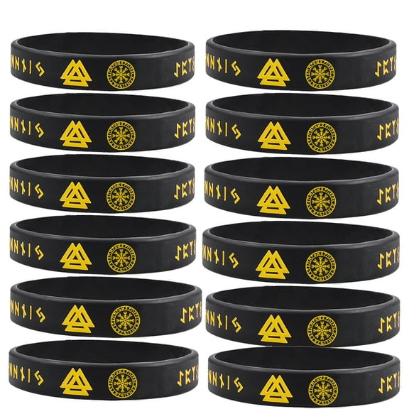 12Pcs Viking Runes Bracelet for Men Women,Nordic Viking Runes Alphabet Valknut Rubber Wristbands Water-proof Silicone Viking Norse Bracelets Norse Mythology Jewelry Viking Amulet