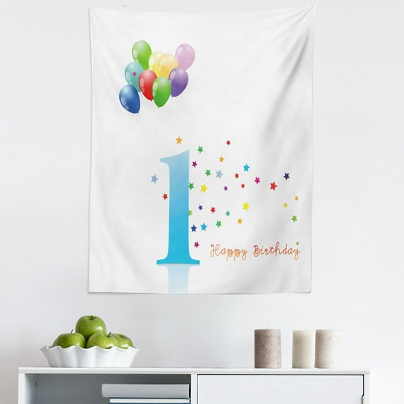 Colorful Tapestry, Party Theme with Abstract and Colorful Stars and Balloons Art, Fabric Wall Hanging Decor for Bedroom Living Room Dorm, 5 Sizes, Multicolor, by Ambesonne