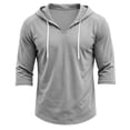 thumbnail image 7 of Mens Loose Fit V Neck 3/4 Sleeve Hooded Pullover Lightweight Drawstring Summer Beach Workout Sweatshirt Gray L, 7 of 7