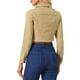 thumbnail image 3 of CHAQUETA DE JEAN CORTA LAVADA PARA MUJERES INSPIRADA EN CHIC, CON CUELLO CAÍDO, BOTONES Y TERMINACIONES DESHEBRADAS, PRIMAVERA VERANO, KHAKI L, 3 of 6