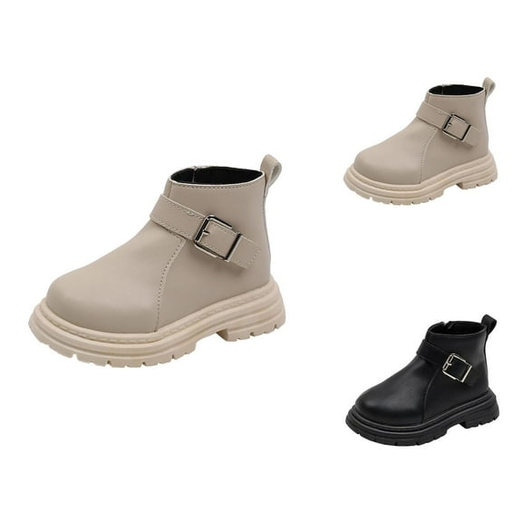 Girls Shoes Girls Combat Boots Fashion Children's English Style Boots for Girls - Short Boots with Side Zipper and Buckle Design