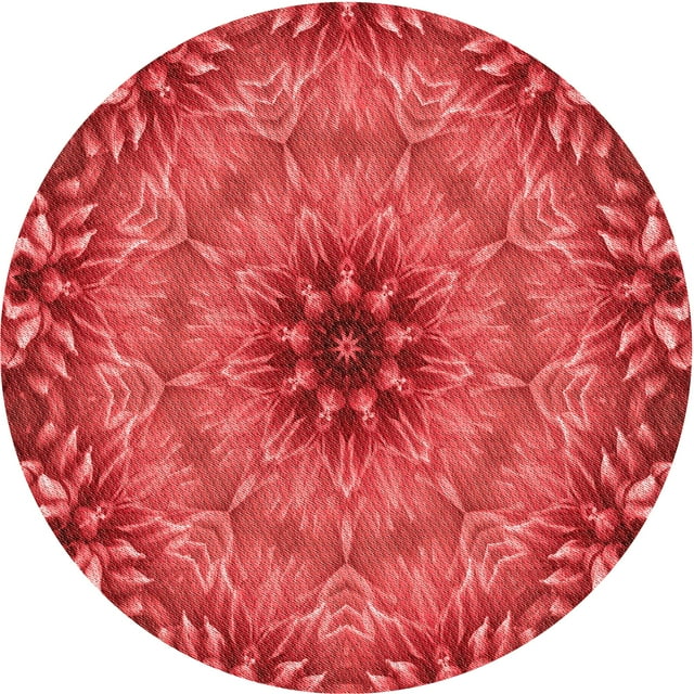 Ahgly Tapis Rond Lavable en Machine Intérieur Transitionnel Rouge, 5 Pieds Rond