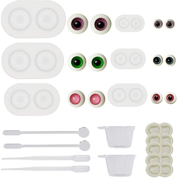 6PCS Doll Eye Mold Eyeball Resin Molds Resin Eyeball Casting Decorative Epoxy Eye Mold with Accessories for Toy Making Halloween Decoration (11.5~22.5mm Diameter)