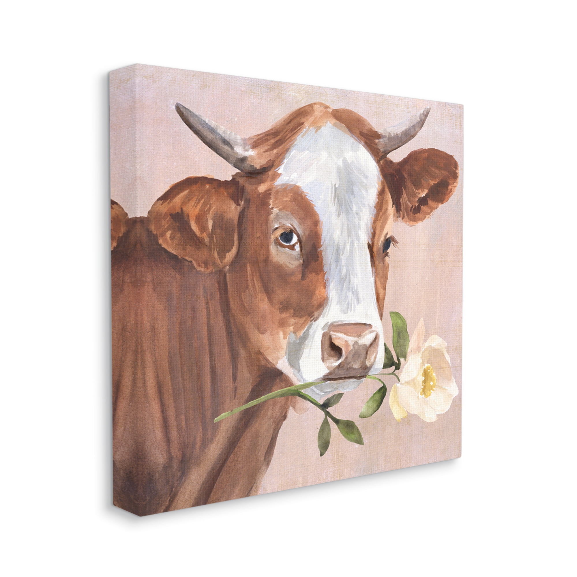 Stupell Industries Cow & Rose Blossom Animals & Insects Painting Gallery Wrapped Canvas Print Wall Art, 36 x 36