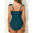 thumbnail image 5 of Eytino Swimming Suits for Women Two Piece Tankini Swimsuits Cutout Tummy Control Bathing Suits V Neck Ruffled Tankini Top with Bottom Swimwear Green S-2XL, 5 of 8