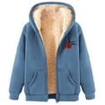 thumbnail image 4 of QIUOMBBP Womens Xmas Hoodies Casual Zip Up Christmas Fuzzy Jacket Fleece Sherpa Lined Warm Hooded Sweatshirts Coats, Blue, L, 4 of 9