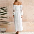 thumbnail image 6 of Lanhui Women?s Sexy Solid Color Slash-Neck Long Sleeve Lace Stitching Long Dress, 6 of 6