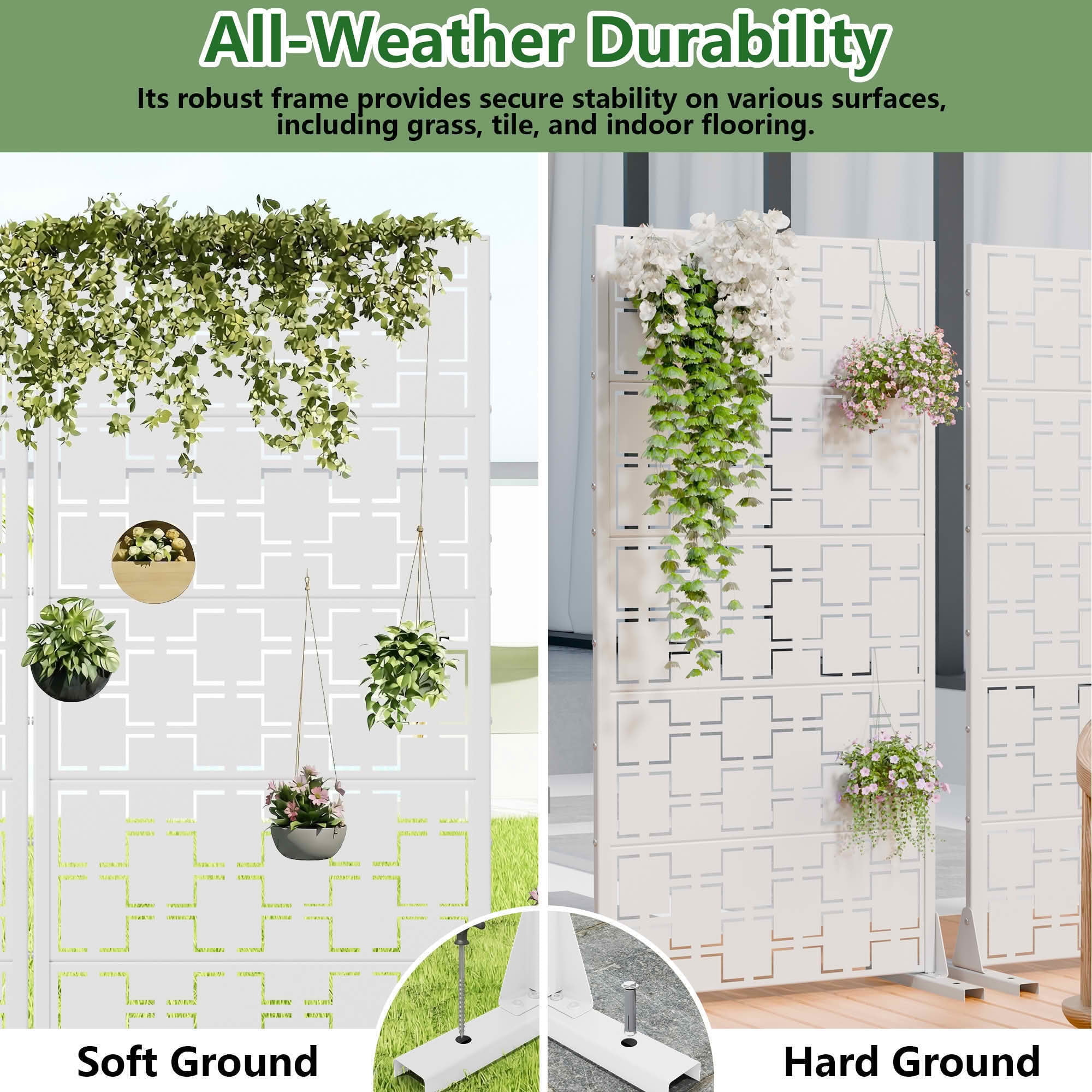 MAYEERTY 59x30 White Double-sided Outdoor Natural Privacy Panel Screen, 5 Piece Set Natural Folding Divider for Backyard and Garden