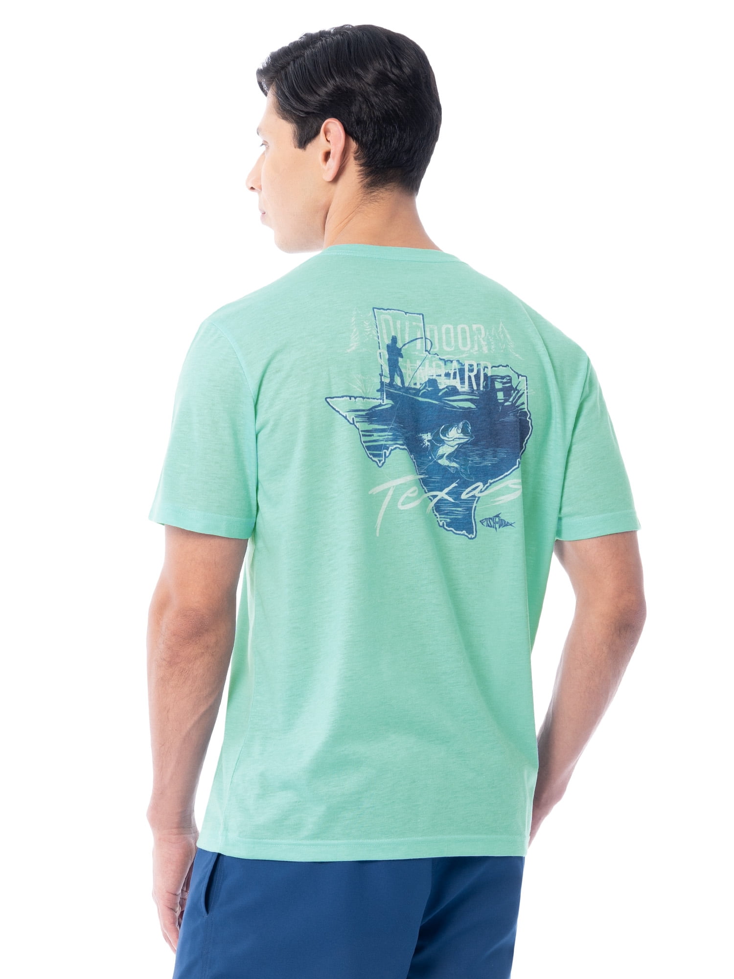 Fish N Vibe Men's Short Sleeve Fishing Performance Outdoor Graphic T-Shirt, Aqua Haze, M