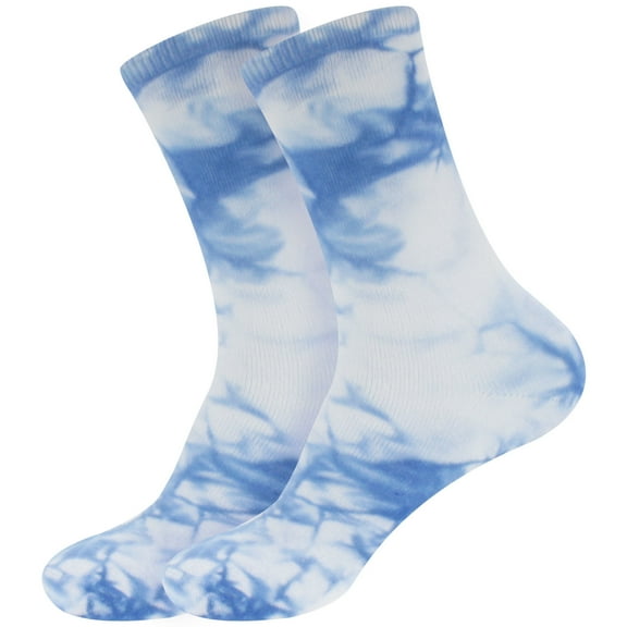BambooMN Women's Bamboo Tie Dye Crew Socks - Blue - Extra Large - 2 pairs