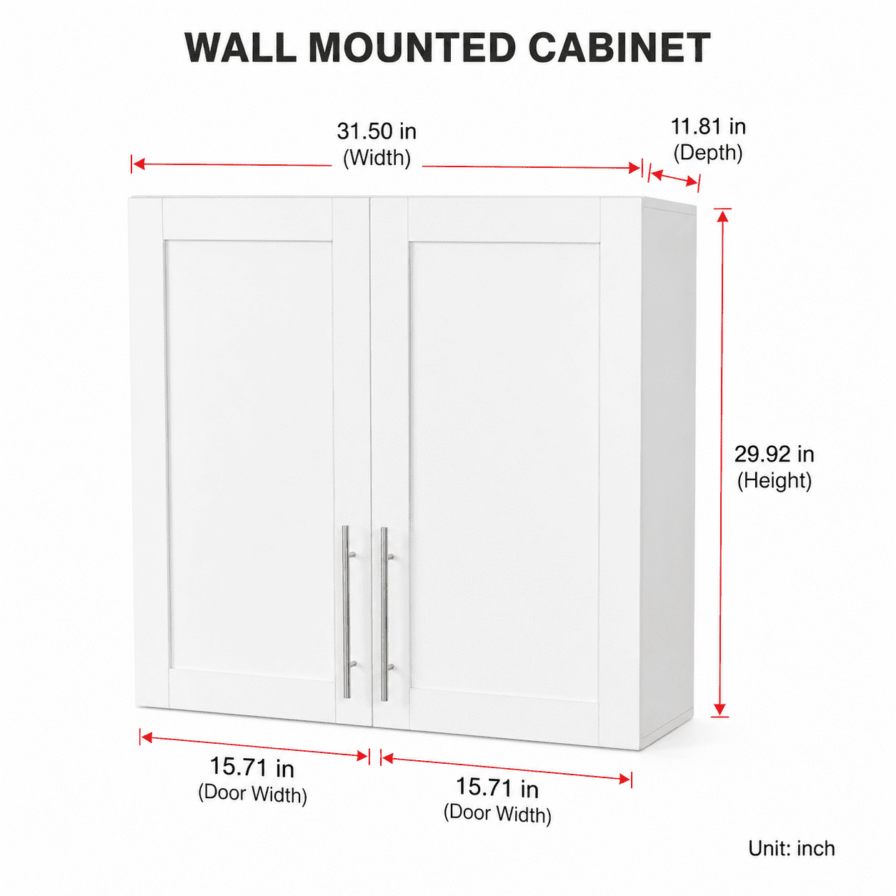 Aukfa 31.5" Wall Mounted Storage Cabinet with Adjustable Shelves, Stackable Utility Cabinet for Laundry Room & Kitchen, White