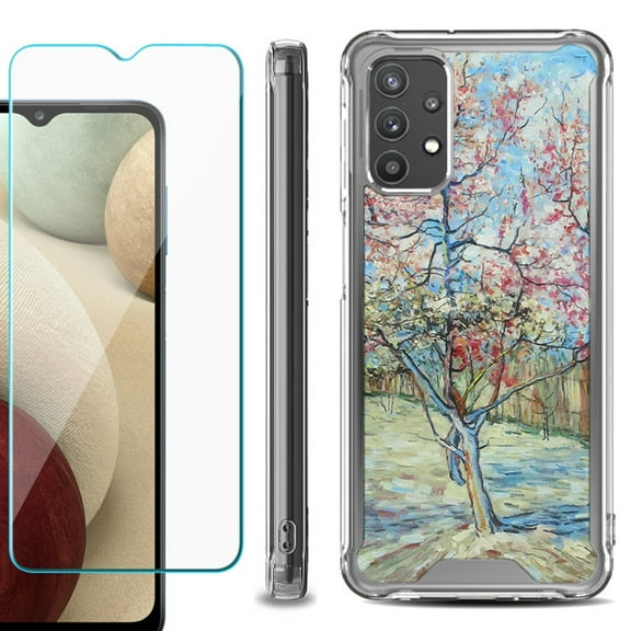 Shockproof Bumper Phone Case for Samsung Galaxy A32 5G, with Tempered Glass Screen Protector, by OneToughShield ® - Blossom Tree