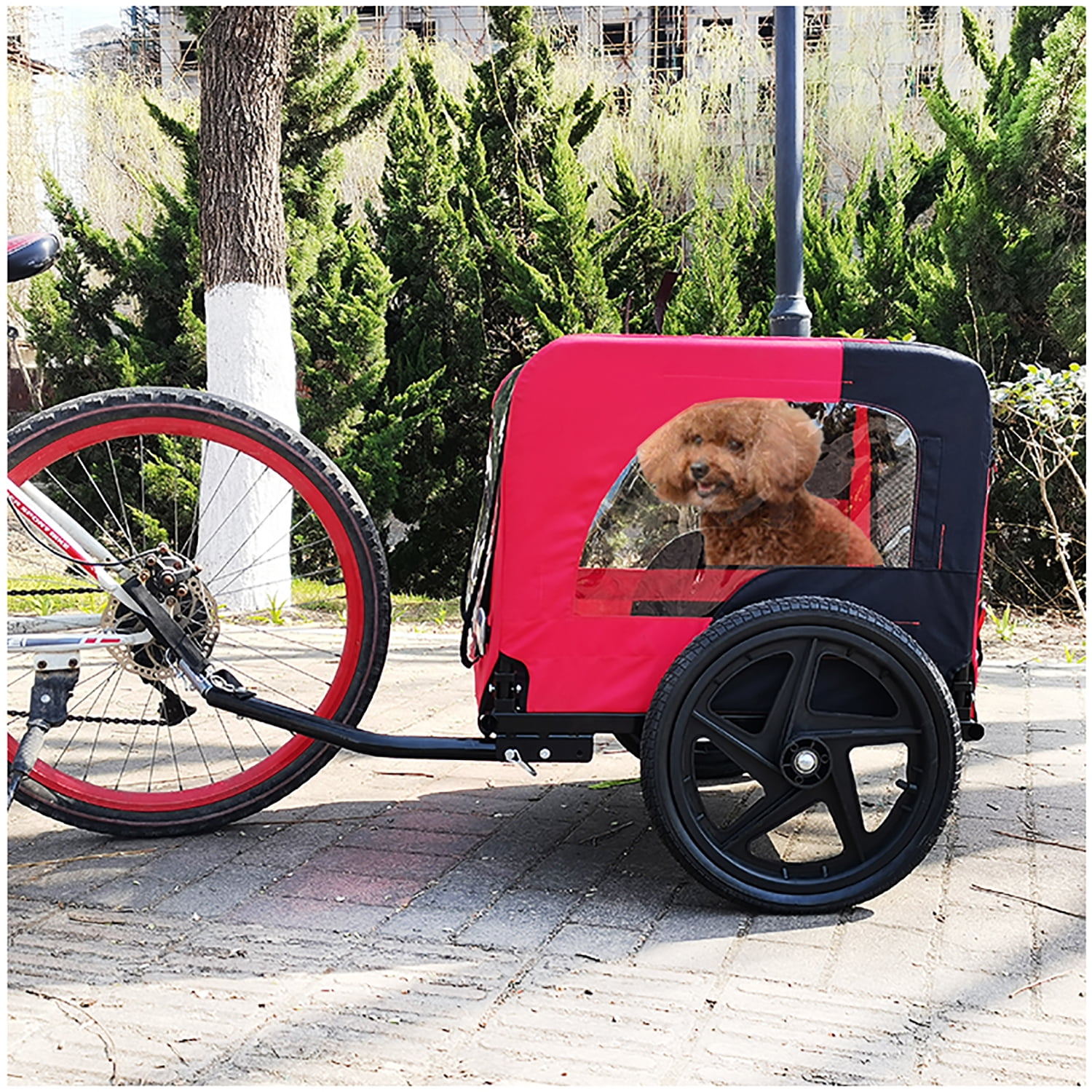 Pefilos 16" Dog Bike Trailer, Pet Stroller Bicycle Carrier w/Hitch, Suspension, Visibility Flag, air wheel Pet Bike Trailer for Dogs 66lb Weight Capacity, Red Pefilos 16" Dog Bike Trailer, Pet Stroller Bicycle Carrier w/Hitch, Suspension, Visibility Flag, air wheel Pet Bike Trailer for Dogs 66lb Weight Capacity, Red