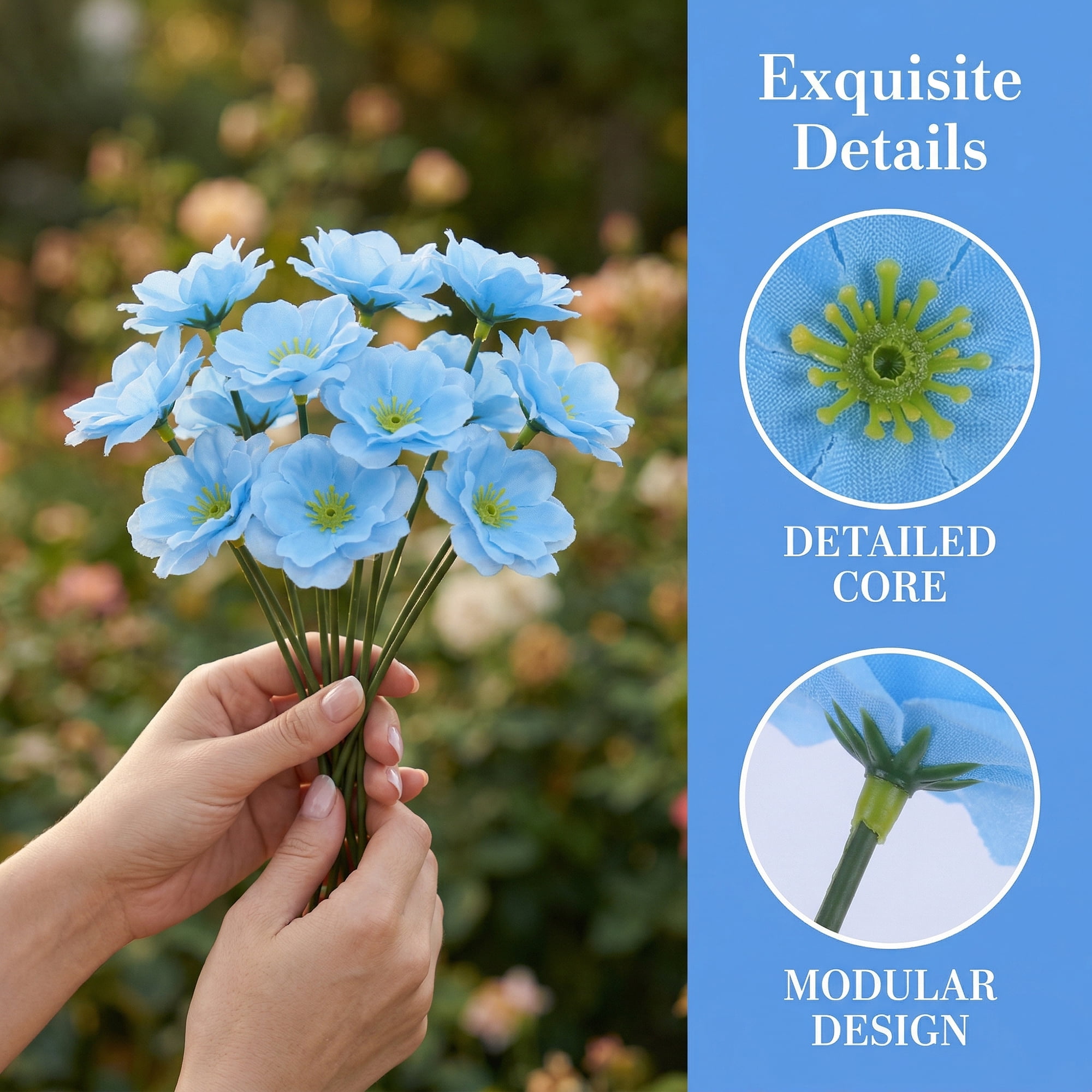 Unique Bargains Artificial Plum Blossom Mini Bouquets Detachable Heads Light Blue 5.9 in