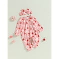 thumbnail image 3 of Infant Baby Girl Spring Fall Clothes Cute Strawberry Print Jumpsuit Set Long Sleeve Zipper Romper + Bow Headband 2Pcs Set, 3 of 8