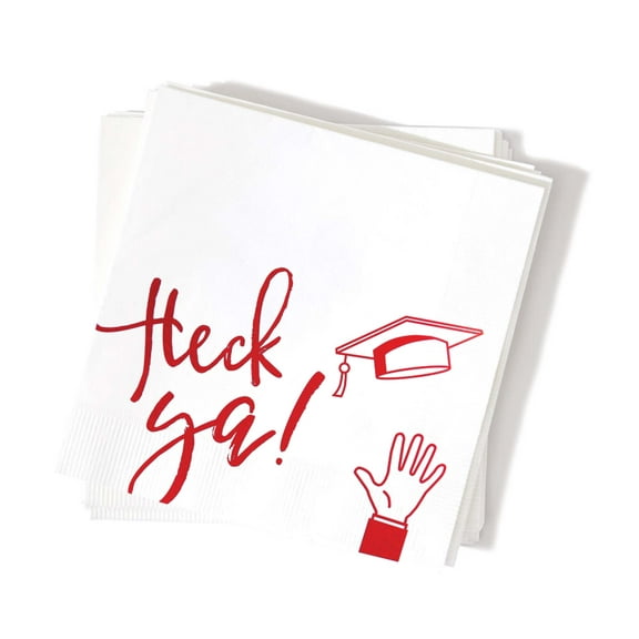 ForYourParty.Com Heck Ya Graduation Party Napkins - White and Red