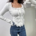 thumbnail image 2 of Women'S Long Bell Sleeve Button Down Ruffle Crop Shirt Top Blouses White L, 2 of 4
