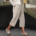 thumbnail image 4 of Oksale Linen Cotton Capris Women Petite Lace Hem Straight Leg Capri Pants with Pockets Dressy Casual Drawstring Waisted Travel Vacation Clothes Beige XL, 4 of 6