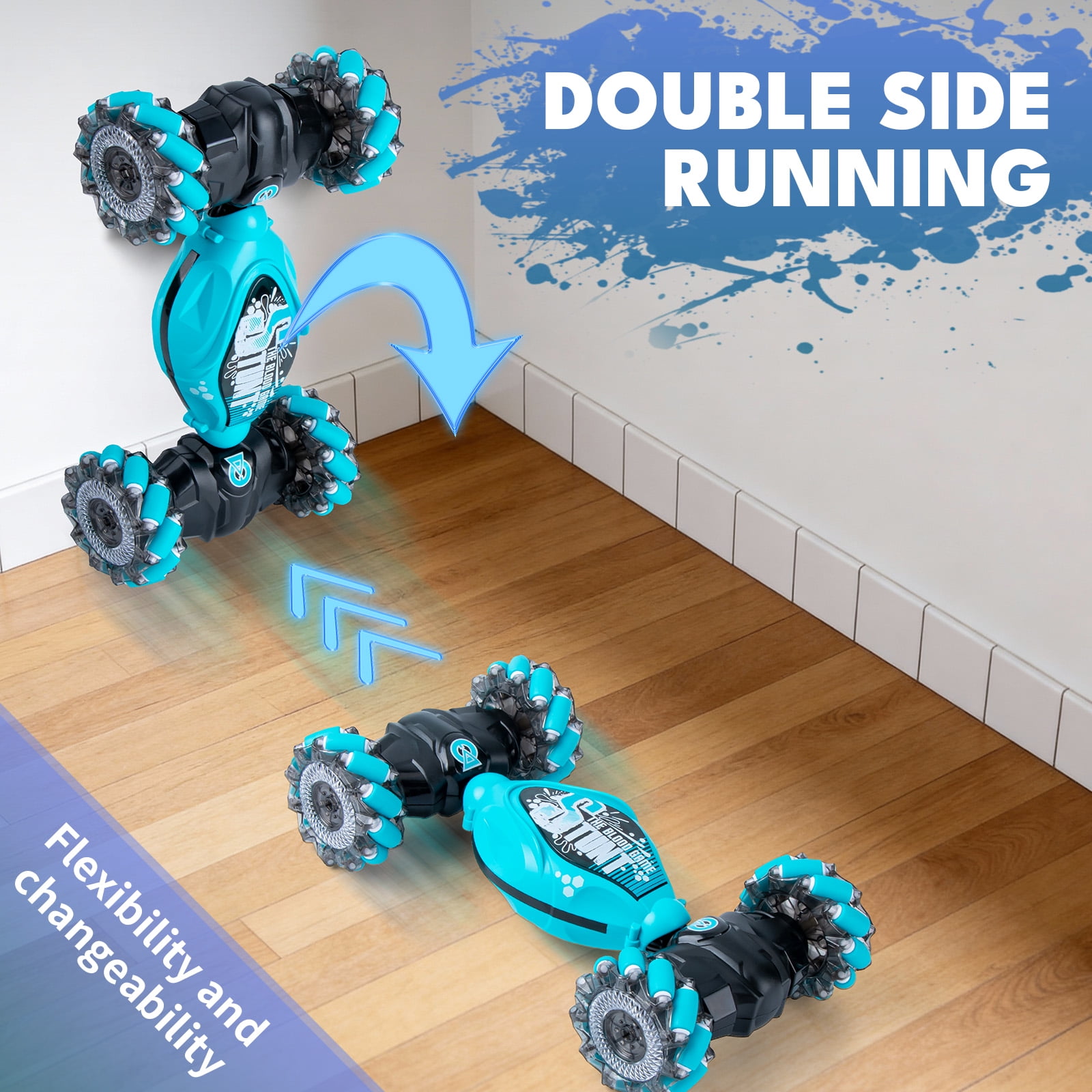 Lvelia RC Stunt Car for Kids, Remote Control Car Double-Sided Driving Drift Twist Offroad 360°Rotation with Lights Music for Age 8-12 Boys Girls Birthday Gifts,Blue