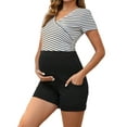 thumbnail image 4 of INSPIRE CHIC Women's Summer Lounge Workout Roll Hem with Pockets Maternity Pregnancy Denim Shorts Black Large, 4 of 6
