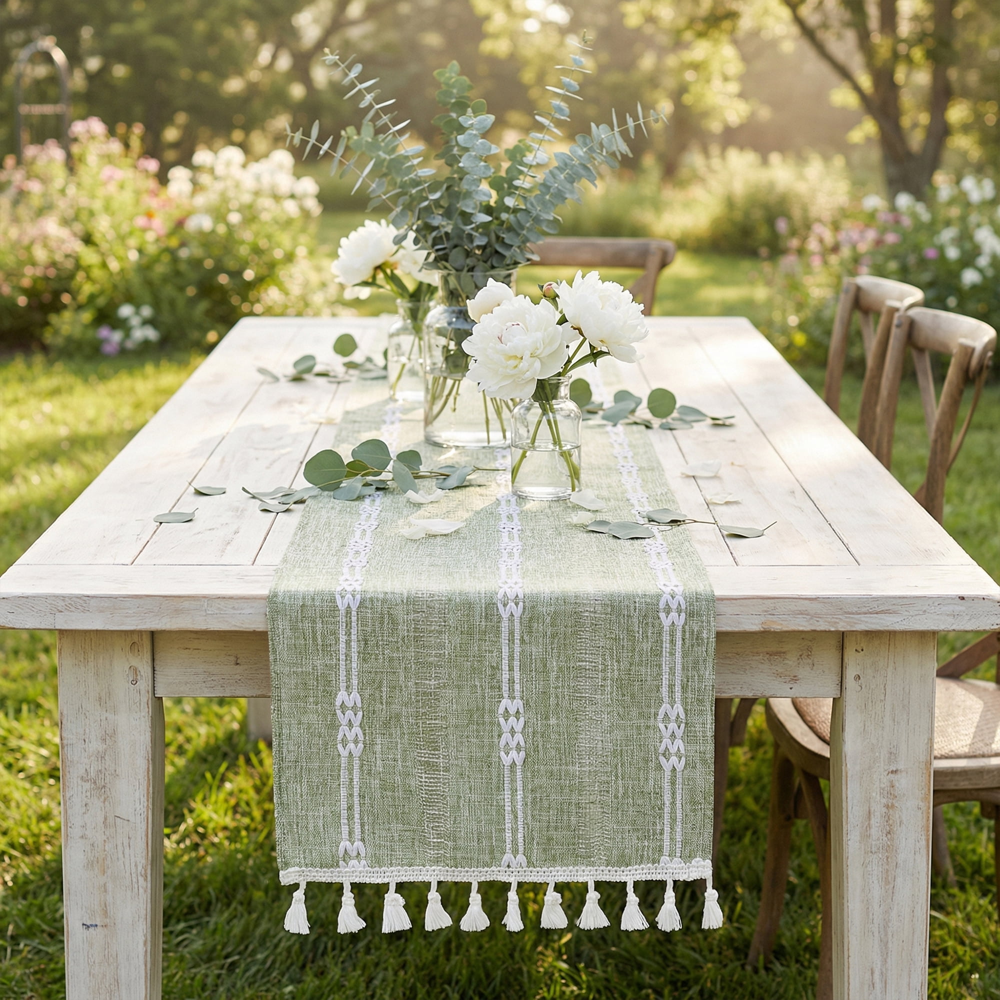 Unique Bargains Openwork Polyester Runner Table Runner for Kitchen Decor Green 13"x63"
