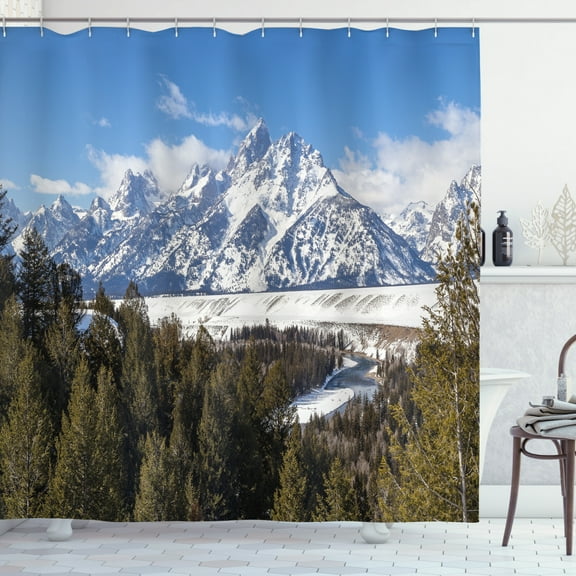 Ambesonne Wyoming Shower Curtain, Magnificent Grand Teton, 69"Wx70"L, Green Multicolor