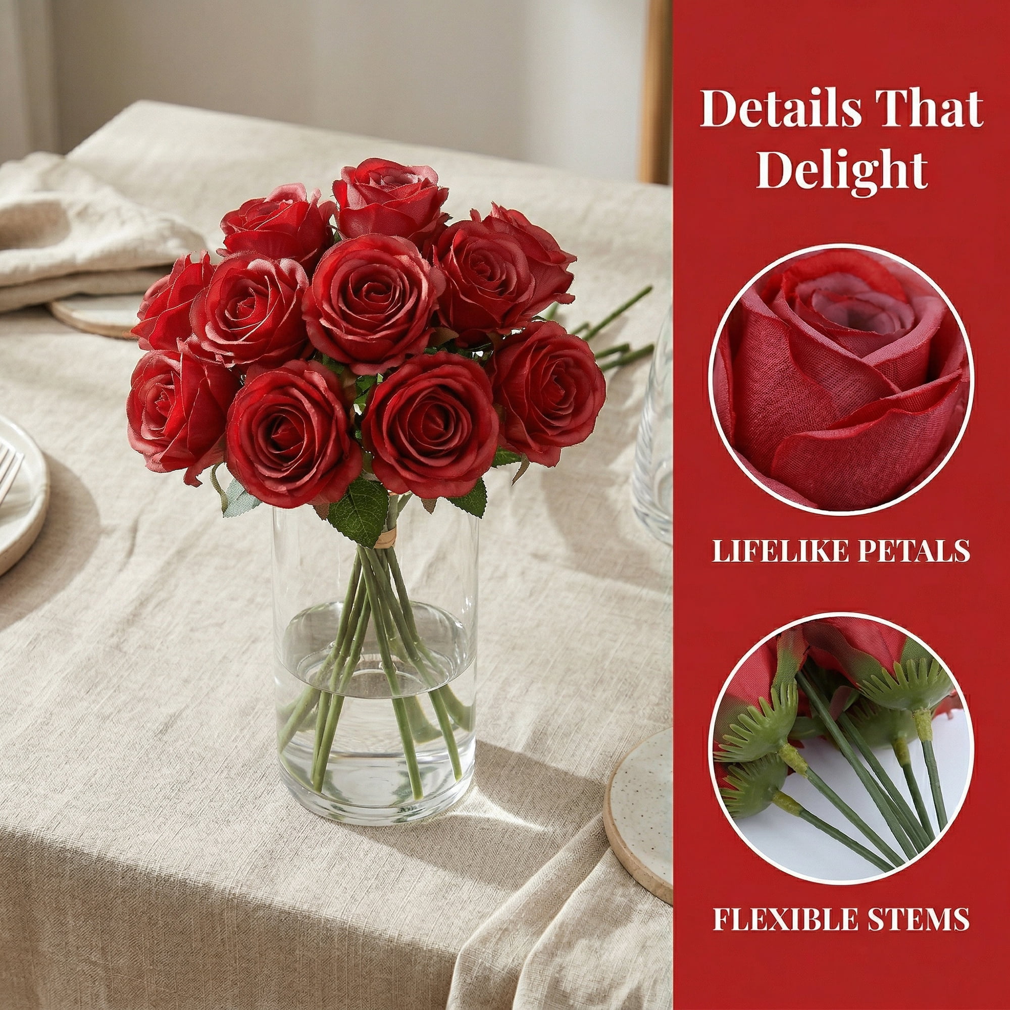 Unique Bargains 10Pcs Artificial Rose Flowers Petite Silk Bouquets Red 8.1 in