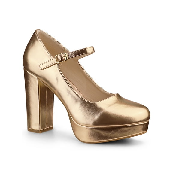 BLISSFUL STEP Platform Mary Janes Block Heels Pumps for Women