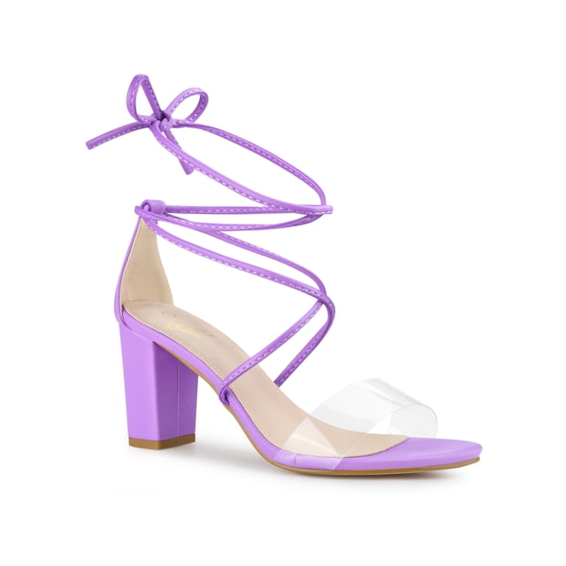 BLISSFUL STEP Sandales à Talon Bloc à Lacets pour Femmes à Bride Transparente Lavande 6