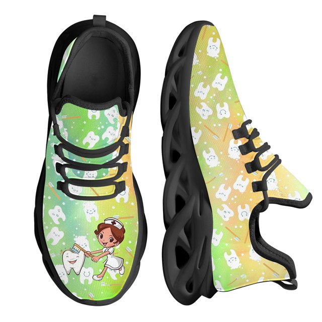 Zapatillas de malla con estampado de dientes y enfermera para mujer, transpirables, antideslizantes, con plataforma, informales, para tenis