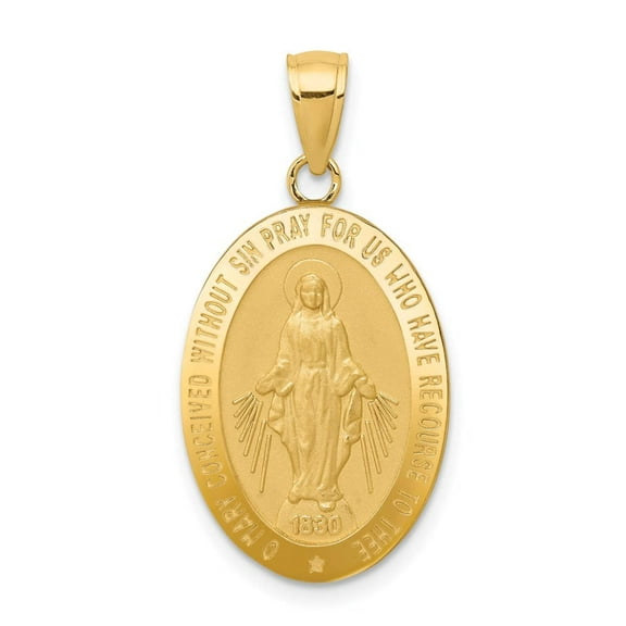 14k Polished and Satin Solid Miraculous Medal Oval Pendant