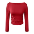 thumbnail image 4 of felwors Women's Boat Neck Tops Long Sleeve Shirts Casual Fitted Tee Shirts Solid Color Fall Basic Clothes Red, L, 4 of 5