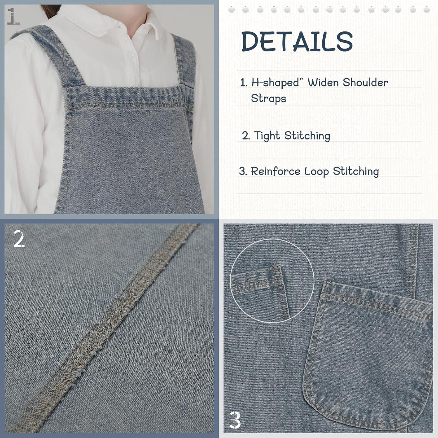 Cotton Denim Apron With 2 Pockets, Cross Back Aprons for Women Men, Bib Jean Kitchen Apron for Arts Cafe Work