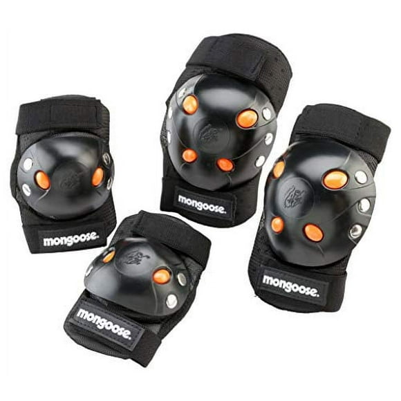 Mongoose Ensemble de Protection pour Genou et Cou Youth BMX Bike Gel, Équipement de Protection Multisports, Noir/orange