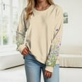 thumbnail image 4 of larppty Womens Fashion Floral Printed Crewneck Long Sleeve Casual Sweatshirt Pullover Tops (Beige, XL), 4 of 9
