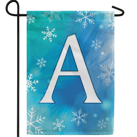 America Forever Winter Monogram Letter A Garden Flag Vertical Double Sided 12.5 x 18 inches Blue Snowflake Winter Holiday Seasonal Flags for Outdoor, Yard, Porch Decoration Snowfall Garden Flag